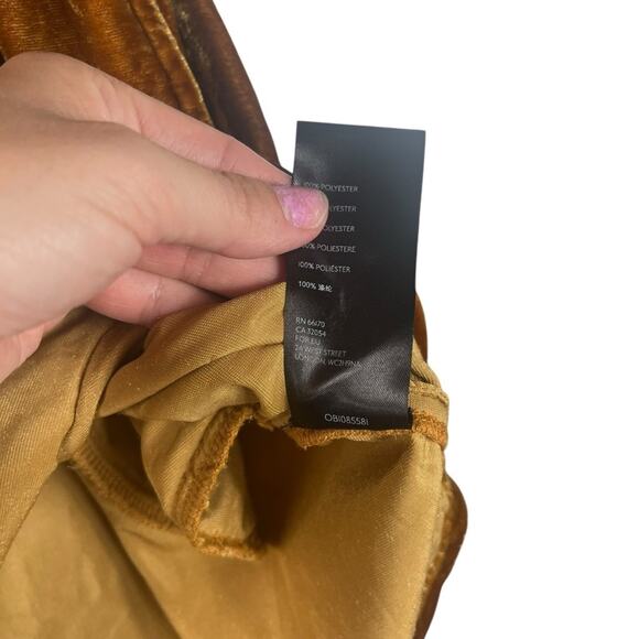 Free People Ivy Velvet Mini Dress Gold Rust XS Swing Flowy Cottage Boho Oversize - Picture 8 of 9